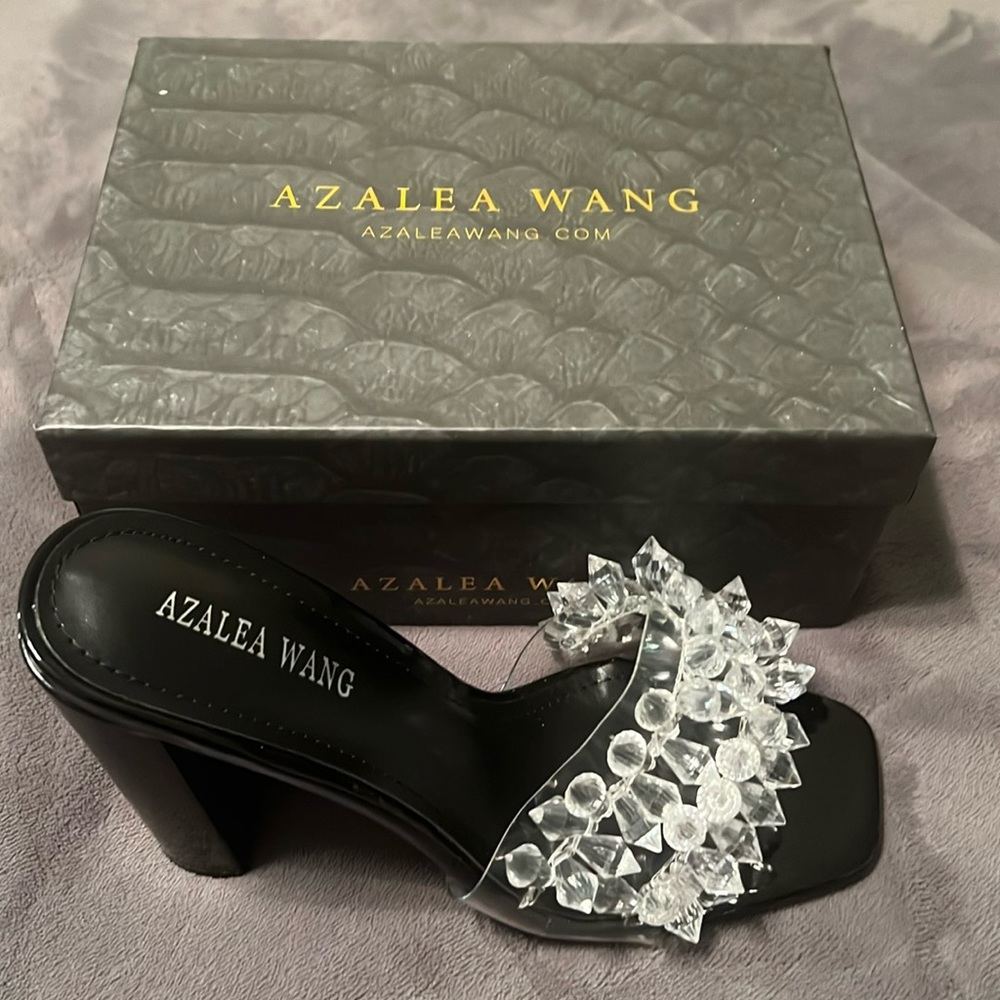 NWT Azalea Wang stacked heel - black with see clear detail and beading